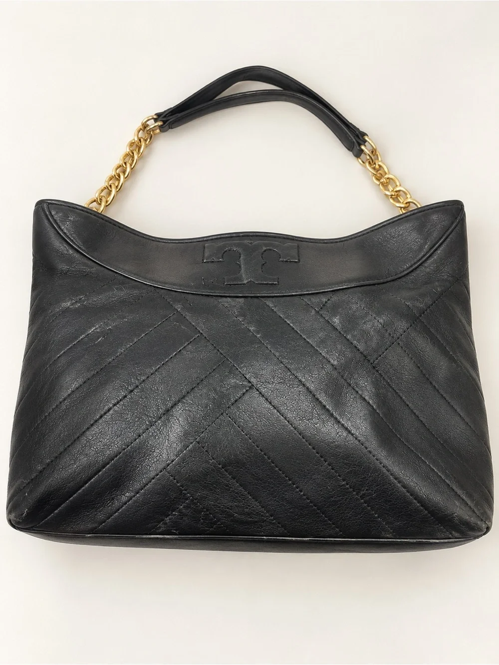 Tory Burch Black Quilted Leather Shoulder Bag with Gold Chain Strap
